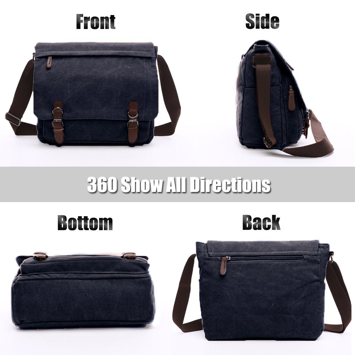 LOSMILE Shoulder bag for men, 16-inch messenger bag made of canvas, suitable for work and school. (Black)