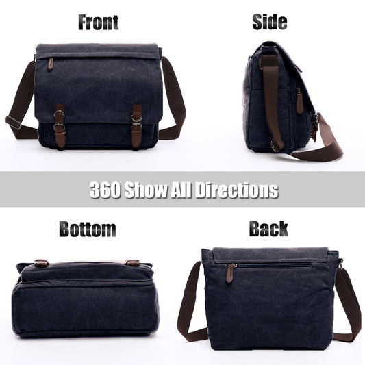 LOSMILE Shoulder bag for men, 16-inch messenger bag made of canvas, suitable for work and school. (Black)