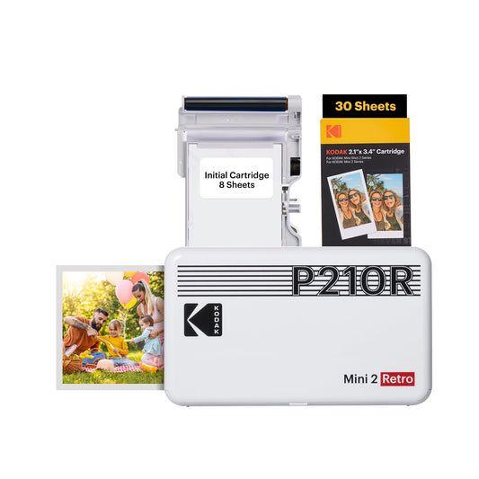 Kodak Mini 2 Retro Mobile Photo Printer for Smartphone, Mini Printer with Bluetooth, 5.3x8.6 cm, 38 Sheet Bundle, White