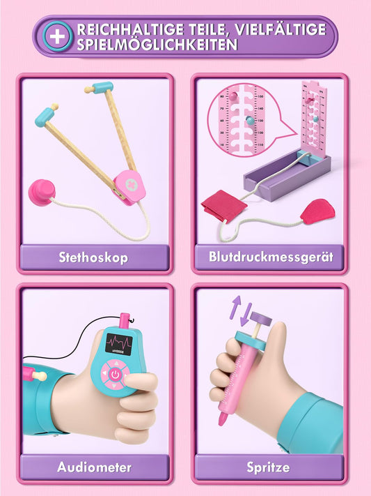 Lehoo Castle Doctor Kit for Kids, Gift for Girls 3 Years Old, Doctor Kit for Kids 3 Years and Up, Doctor Kit with Doctor Coat, Children's Doctor Kit, Kids Doctor Kit, Toy for Girls 3 4 5 Years Old (Pink)