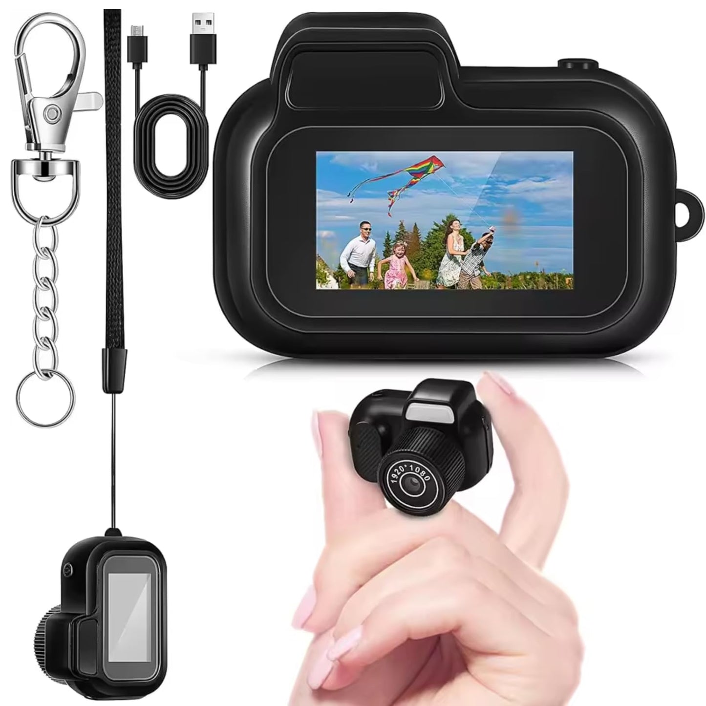 Sxhlseller Small Digital Camera - 0.96 Inch Screen FHD 1080P 30fps Video Camera with Hanging Chain, Rechargeable Keychain Camera for Kids Students Girls