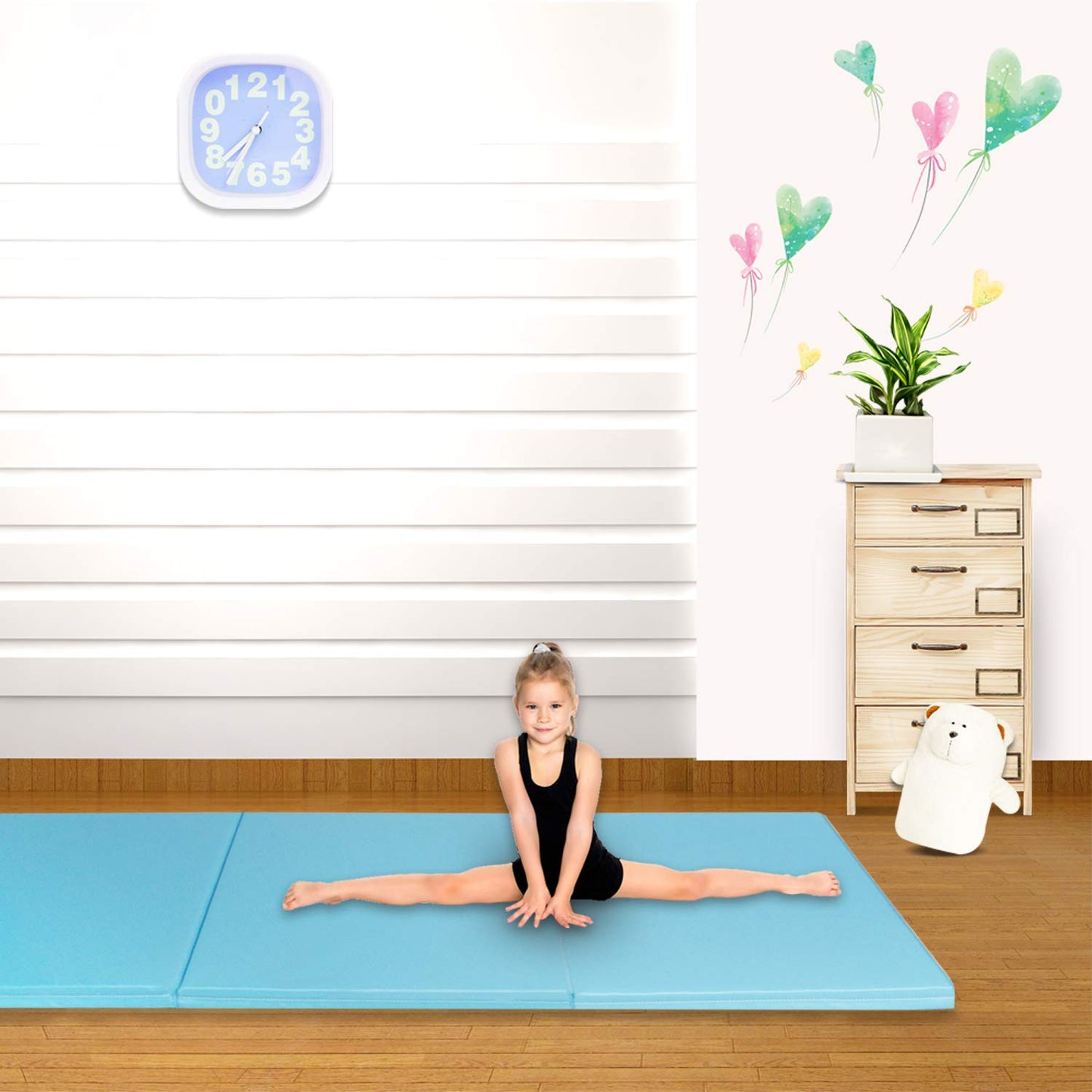 CCLIFE gymnastics mat 180x60x5cm for kids, foldable, for home workouts, non-slip, light blue color