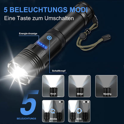 Flashlight, Rechargeable LED Flashlight, 20000 Lumens LED Flashlight Extremely Bright with 5 Modes, Battery Powered Flashlight, Zoomable LED Flashlight for Outdoor, Camping, Gift (26650 Battery)