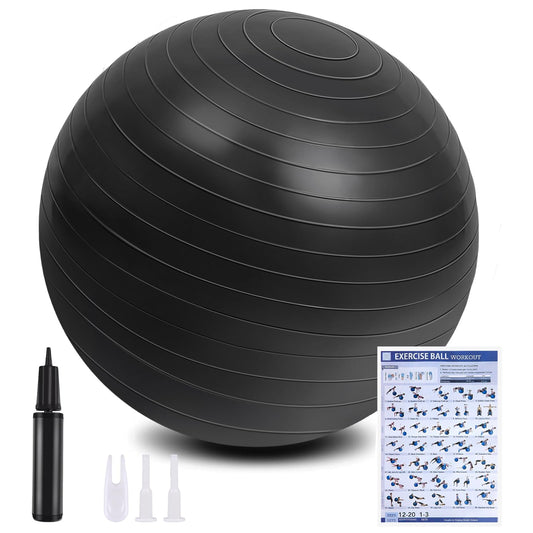 Flintonic exercise ball, 65cm ultra thick anti-explosion yoga ball with inflatable foot pump, durable max capacity fitness ball for sports, fitness, yoga, pilates (black).