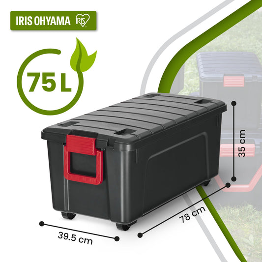 Iris Ohyama, Large Plastic Storage Box, 75L Garage Storage Box, Set of 3, SIA-75, Black, Stackable, Snap Locks - W78 x D39.5 x H35 cm