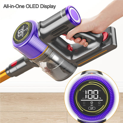 Avalsor 550W/45000Pa/65Mins Battery Vacuum Cleaner, Cordless Vacuum with Touchscreen and Anti-Tangle Brush, 1.5L Dust Container, 9-in-1 for Hard Floors, Carpets, and Pet Hair.