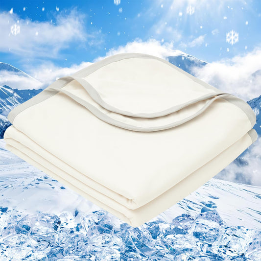 PHF Cooling Blanket 220x240cm, Arc-Chill Q-Max>0.5 double-sided self-cooling blanket, Sweat-absorbing and breathable Cream White Bedspread Sofa Blanket Living Room Blanket Travel Blanket (Cream White)