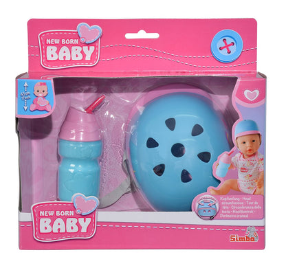 Simba 105560018 - New Born Baby Bike Seat with Harness, Doll Accessories & 105560059 - New Born Baby Bike Helmet, bike helmet and bottle for filling, for 38-43cm dolls, for ages 3+