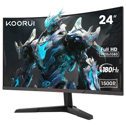 KOORUI 24-inch Curved Gaming Monitor, 1ms 180Hz FHD PC Screen 1500R, Adaptive Sync VESA 100x100mm HDMI 2.0/DP 1.2, Black 24E6CA