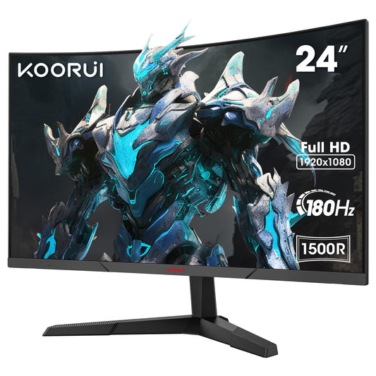 KOORUI 24-inch Curved Gaming Monitor, 1ms 180Hz FHD PC Screen 1500R, Adaptive Sync VESA 100x100mm HDMI 2.0/DP 1.2, Black 24E6CA