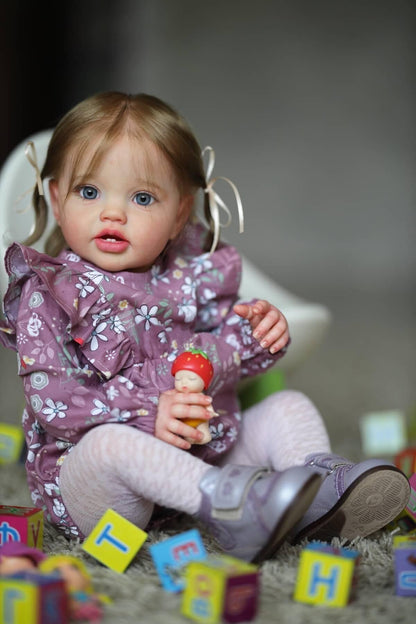 Anano Reborn baby doll girl like a real baby 24 inches 60cm lifelike toddler doll soft body realistic reborn silicone baby dolls blue eyes with blonde hair.
