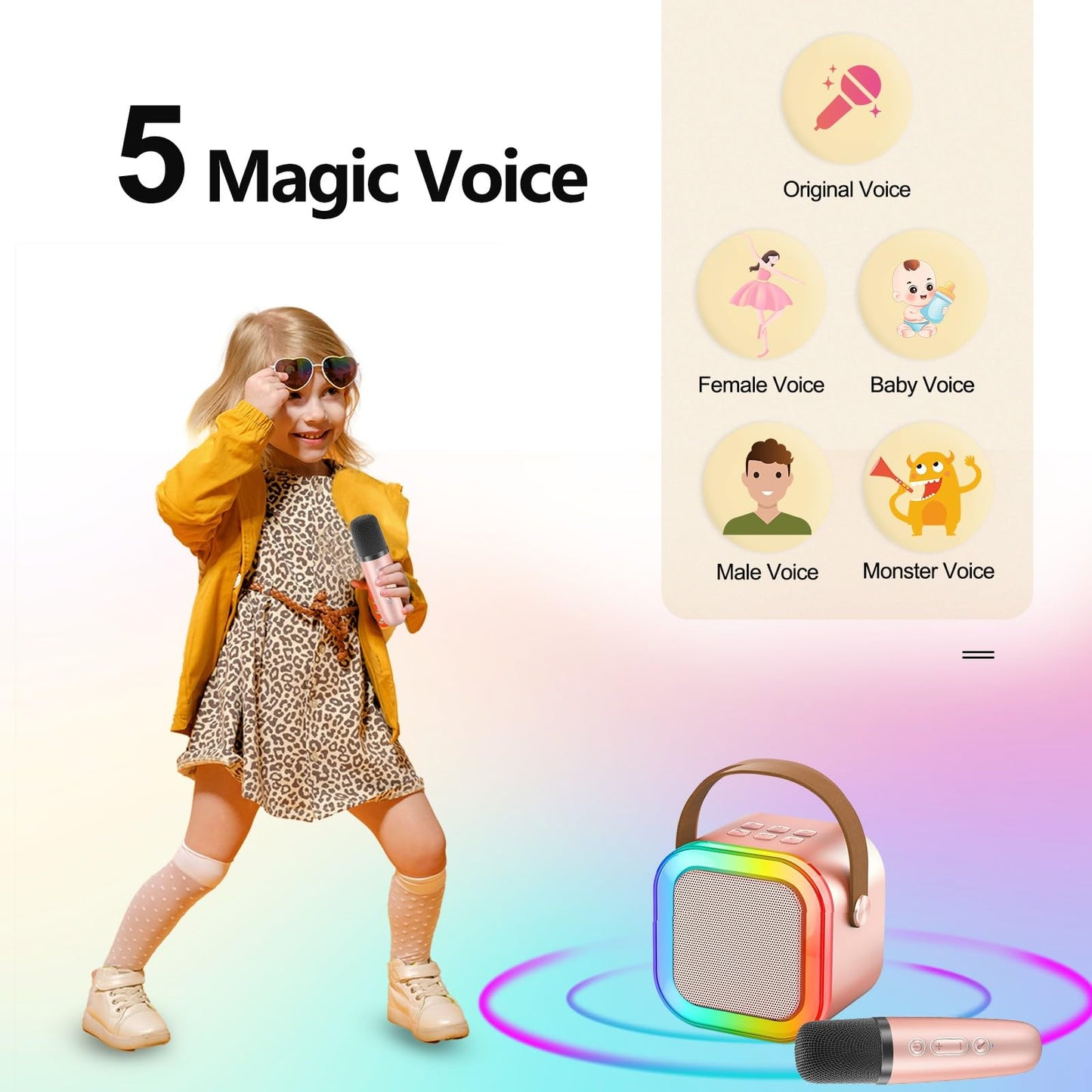 CUTE speaker boxes with karaoke microphone for kids, mini karaoke machine supports Bluetooth, Micro SD, USB & AUX, gift & toy for girls 4-12 years, perfect for parties & celebrations.