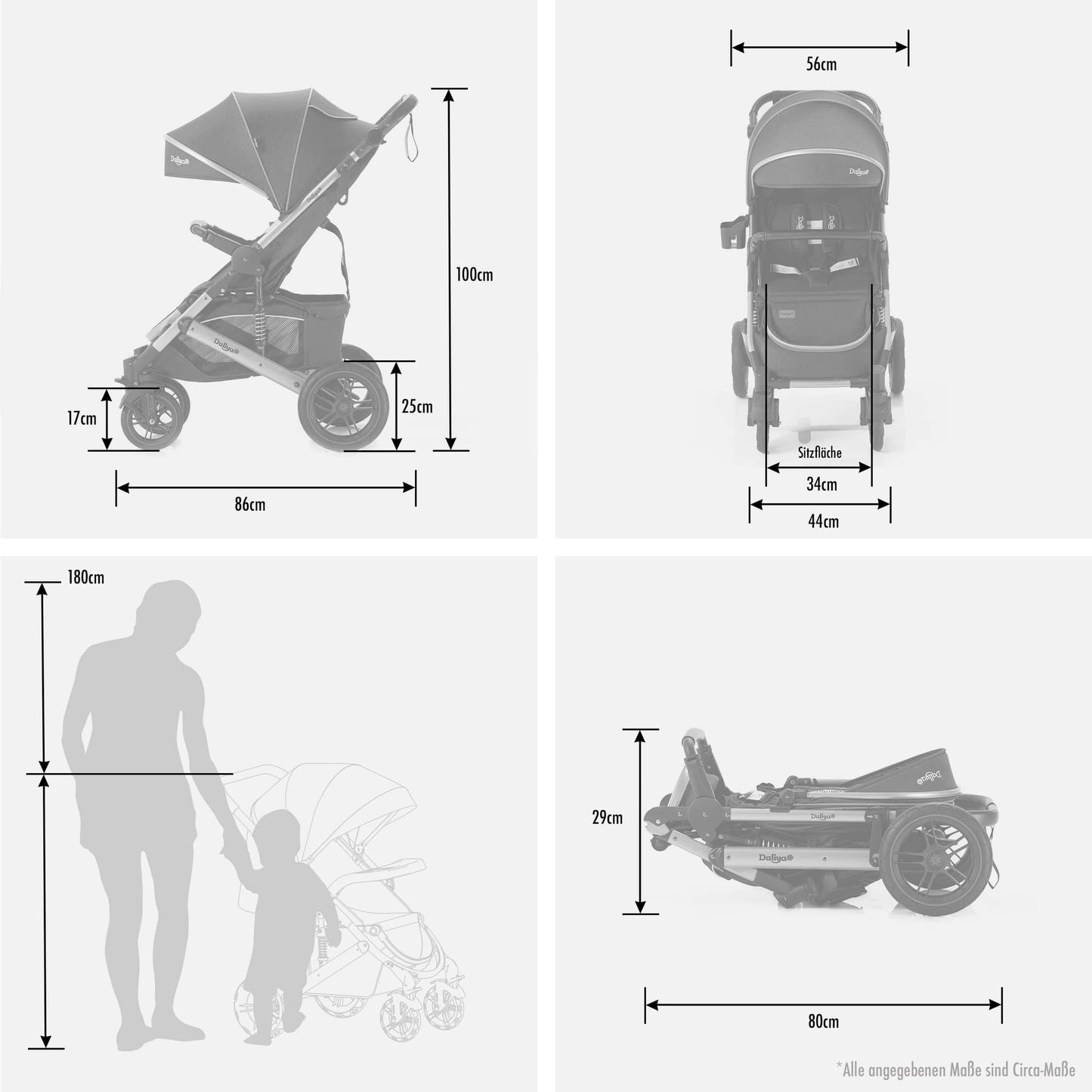 Daliya® Rapidy Buggy Stroller for Children 0-36 Months Sports Buggy with Reclining Position Changing Bag, Winter Footmuff, Dining & Play Table and more (Dark Grey - Gold)