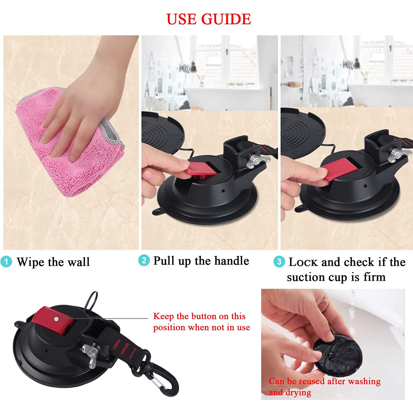 Suction Camping Set, 2 x Suction Cup Anchors Suction Hooks Extra Strong up to 20 KG - Car Tensioner Multifunctional Suction Cup Holder with Fastening Hooks for Camper, Household, Workshop