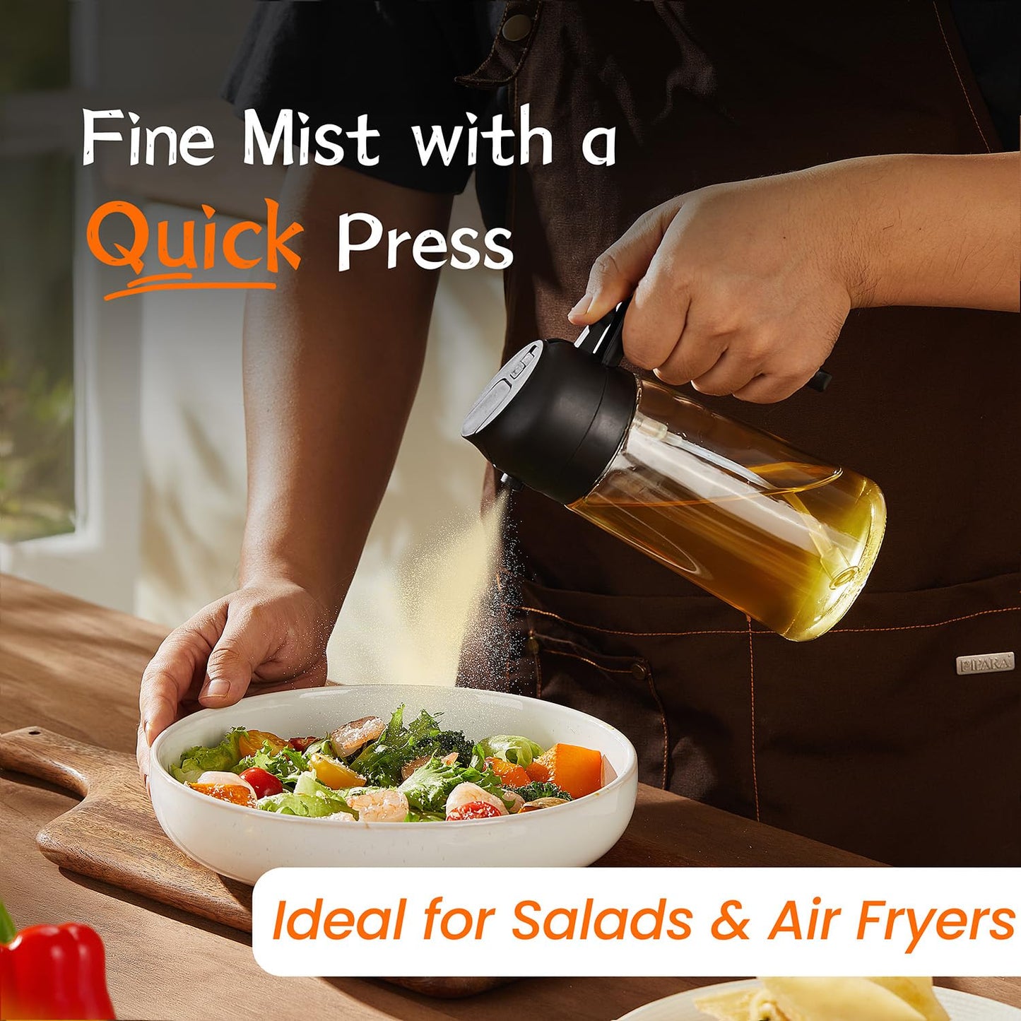 TrendPlain 16oz oil sprayer for cooking oil - 470ml olive oil bottle - 2-in-1 oil dispenser and oil sprayer - kitchen gadgets for cooking, salads, and grilling in black & green.