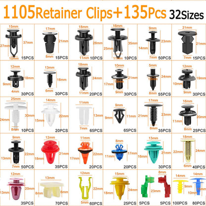 Uolor 1240pcs Car Fasteners Clips, Universal 32 Types Door Panel Clips Bumper Trim Clips Nylon Plastic Rivets Plastic Clips Set with Removal Tools.