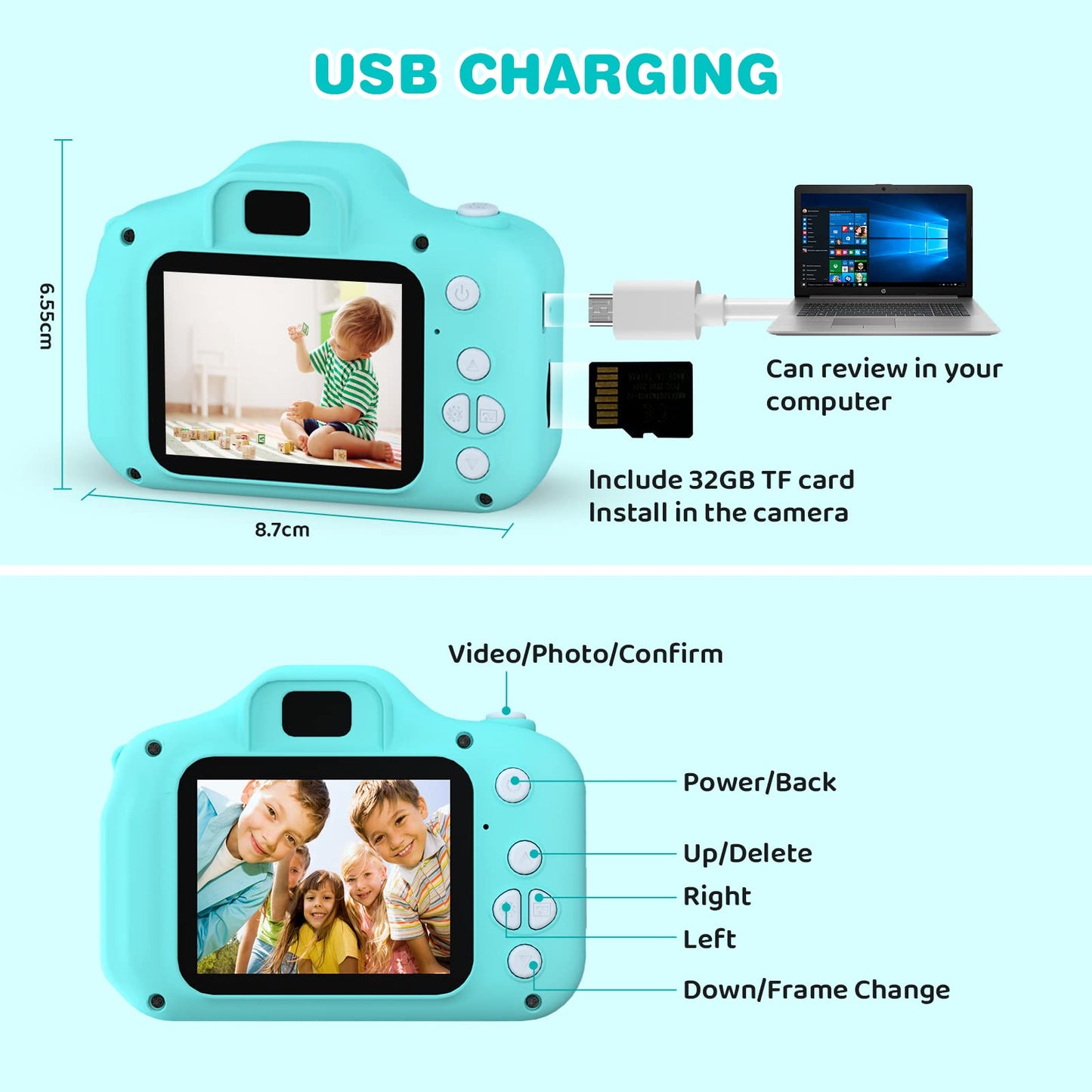 Children's camera, 2.0" display digital camera, for 3 4 5 6 7 8 9 10 11 12 year old boys and girls. 1080P HD anti-drop camera for birthday and Christmas gifts.