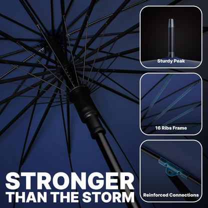Royal Walk Large XXL 54 inch Automatic Travel Golf Umbrella for Men and Women Stormproof Windproof Lightweight Classic for 2 People Wooden Handle Water Repellent 16 Ribs Unisex 120cm