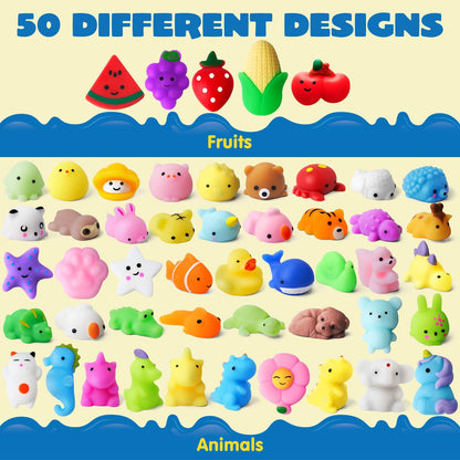 JOYIN Mochi Squishy Toy Set, 50 Pack Mini Mochi Party Favors for Kids Birthday 3 Years and Up, Kawaii Squishy Goodies for Kids Birthday, Small Gifts for Children, Advent Calendar Fillings for Kids