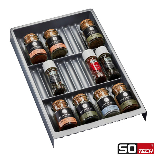 Orga-Box spice jar insert SEPARADO Individual silver-grey grained (300 x 474 x 51 mm) Drawer insert for spice jars and glasses, suitable for cabinets with a width of at least 40cm.