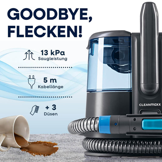 CLEANmaxx Upholstery and Carpet Cleaner Pro Power | 3in1: Wet vacuum cleaner, carpet & upholstery cleaner | Spot cleaner for wet cleaning | Stain remover for carpet, car, sofa, upholstery