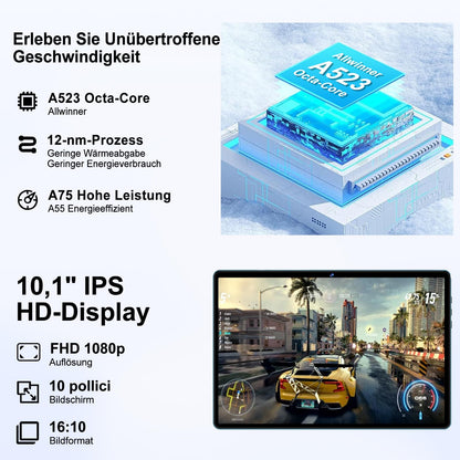 DMOAO 10 inch Android 14 tablet with 5G WIFI, 6GB RAM + 128GB ROM (TF 1TB), Widevine L1, Octa-Core, BT 5.0, Face ID, FHD 1280 * 800 IPS display, 6000 mAh battery, 2 in 1 tablet with keyboard + mouse, Blue.