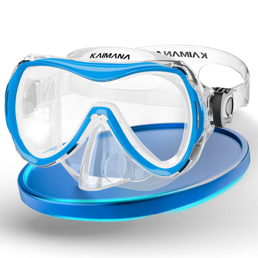 KAIMANA Kids Diving Mask with Carrying Bag, Comfortable Silicone Band, Blue