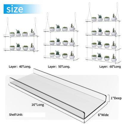 ZerzSemp Hanging Acrylic Plant Shelves for Windows, adjustable height, transparent, hanging indoor window, wall-mounted, plant tray for kitchen, bedroom, for growing herbs.