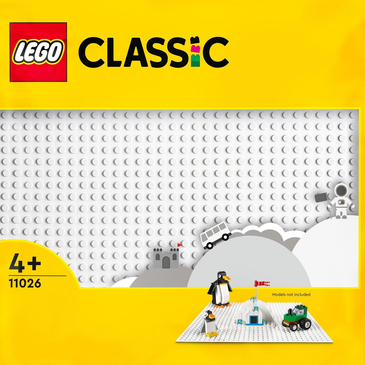 LEGO 11024 Classic Gray Baseplate, square baseplate with 48x48 studs & 11026 Classic White Baseplate, square baseplate with 32x32 studs as foundation for LEGO sets.
