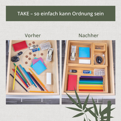 TAKE® 6-piece Bamboo Drawer Organizer Set - Boxes in various sizes for kitchen, bathroom & office, vanity drawer organizer, drawer organizer