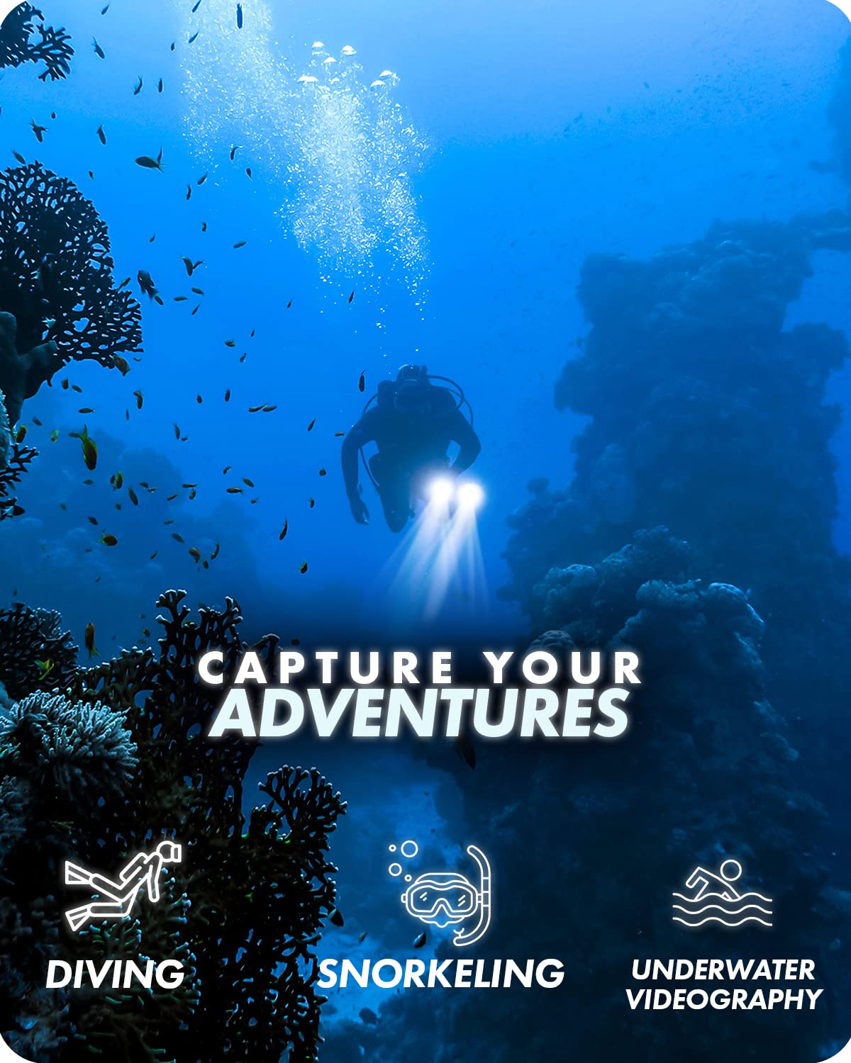 Movo DiveRig1 XL Diving Rig Bundle with Waterproof LED Lights - Compatible with GoPro Hero, HERO5, HERO6, HERO7, HERO8, HERO9, HERO10, and DJI Osmo Action Cam - Dive Gear for Underwater Camera