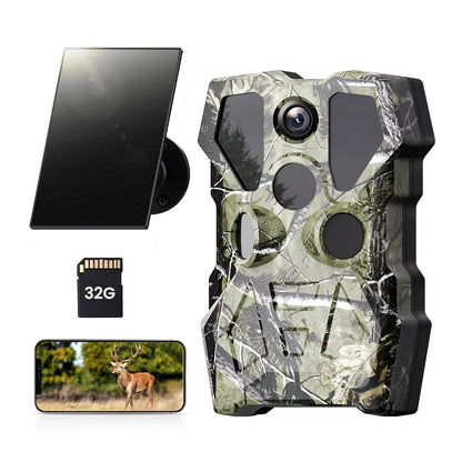 XTU Wildlife Camera with WiFi and cell phone transfer app - 64MP 2.7K Solar Wildlife camera with motion sensor night vision, 30m remote access, 0.2s trigger time 120° detection angle, with 32GB SD card 5600mAh battery