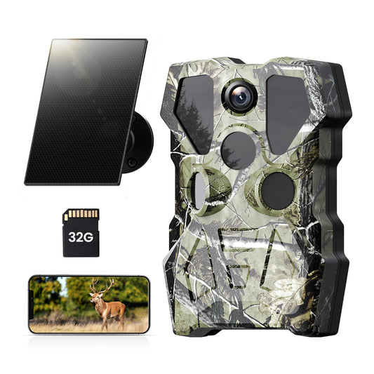 XTU Wildlife Camera with WiFi and cell phone transfer app - 64MP 2.7K Solar Wildlife camera with motion sensor night vision, 30m remote access, 0.2s trigger time 120° detection angle, with 32GB SD card 5600mAh battery