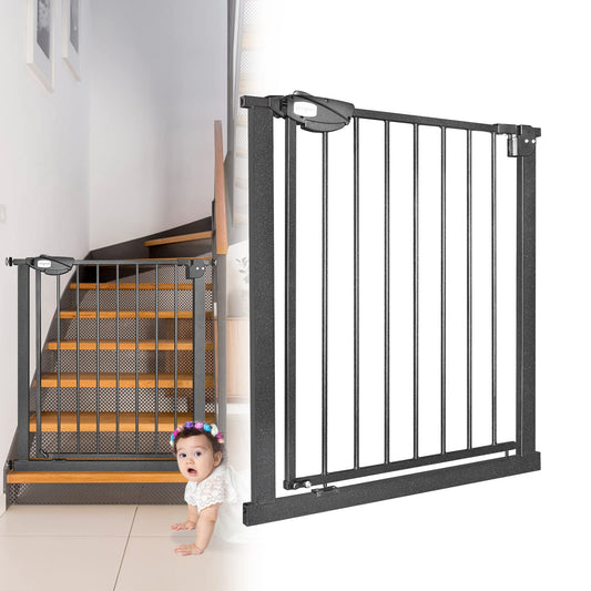 JOIEYOU stair gate without drilling, 75-85 cm door gate for stairs for children and pets, one-handed opening, black