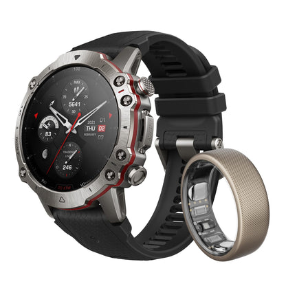 Amazfit Falcon Smartwatch, titanium case, multisport offline map support, 14-day battery life, dual-band and 6 satellite positioning, strength training, 200m waterproof, and Helio-ring size 10.