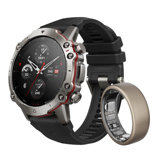 Amazfit Falcon Smartwatch, titanium case, multisport offline map support, 14-day battery life, dual-band and 6 satellite positioning, strength training, 200m waterproof, and Helio-ring size 10.