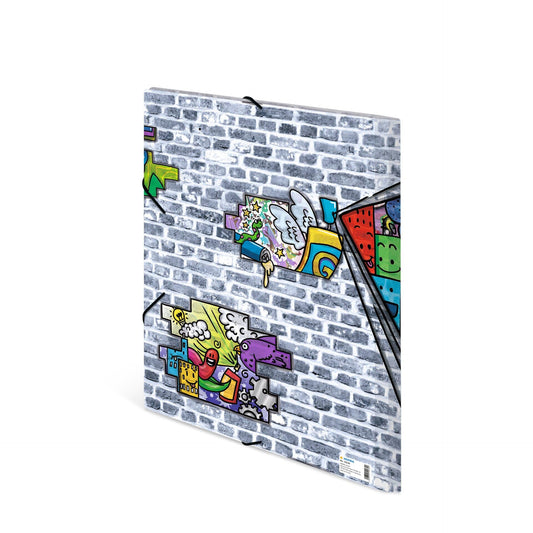 HERMA Collecting Folders A3 Graffiti Set, 3 pieces, Children's corner clip folders made of plastic with art motif, elastic closure, inner flaps, and inner print for boys and girls.