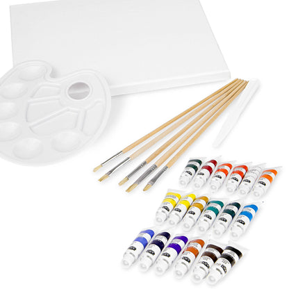 Artina 28 piece painting set Florence in a painting case - Acrylic paint set with portable easel - 18x 12ml acrylic paint, canvases, brushes & more - Premium wooden easel painting set for beginners & hobby artists.
