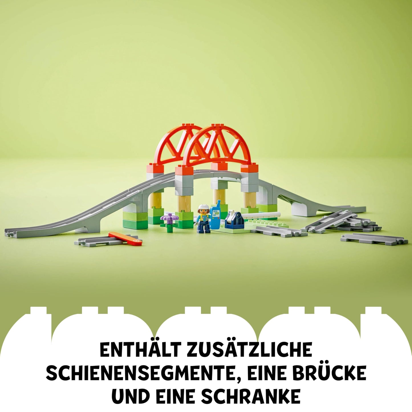 LEGO DUPLO Train Bridge and Tracks Expansion Set - Educational toy for toddlers - includes 8 track pieces, bridge, gate & action brick - Gift for boys & girls aged 2+ - 10426