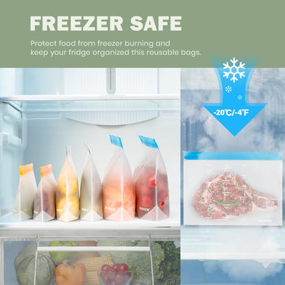 IDEATECH 20 Pack Reusable Freezer Bags with Stand-Up Bottom Design, Silicone Bags for Food, Storage Bags Sandwich Bags Kitchen Bags for Vegetables Milk Snacks Meat