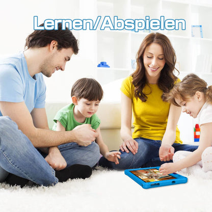 VASOUN Android 12 tablet for kids, 10-inch IPS HD big screen, 3GB+64GB, pre-installed kids software IWAWa, control learning game education apps, with kid-proof case (Blue)