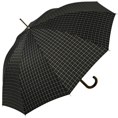iX-brella Men's automatic umbrella with real wood round handle - black checkered