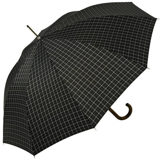 iX-brella Men's automatic umbrella with real wood round handle - black checkered