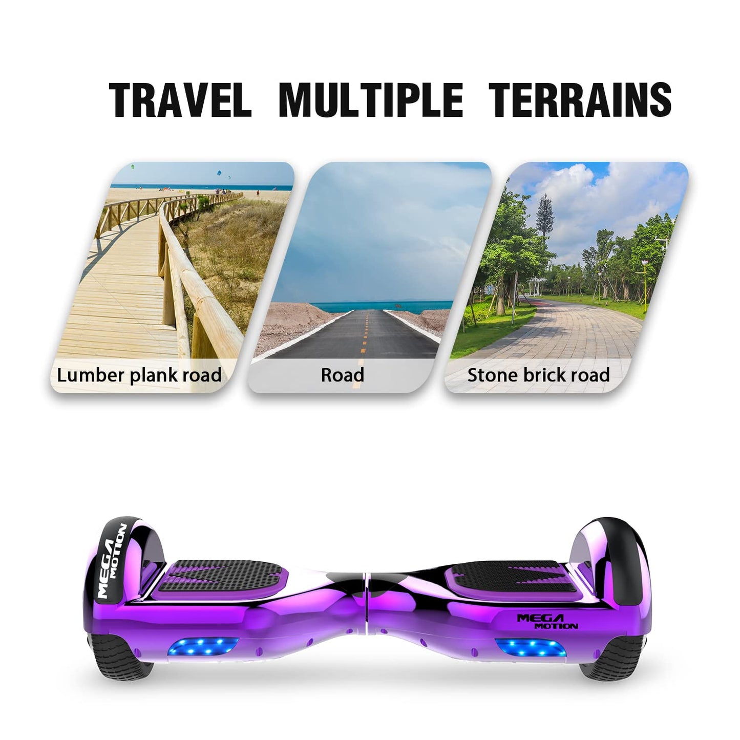 MEGA MOTION Hoverboards with Hoverkart for Kids, 6.5 inch Hoverboards with Bluetooth Speaker, with LED lights, Gift for Kids and Teens