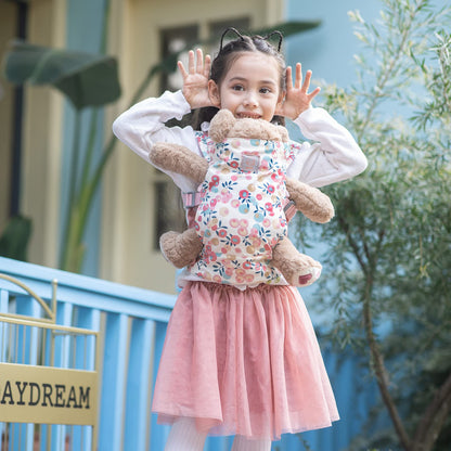 GAGAKU doll carrier, front & back cross shoulder straps, for kids over 3 years old. Made of 100% cotton in pink plum color. Ideal for carrying dolls.