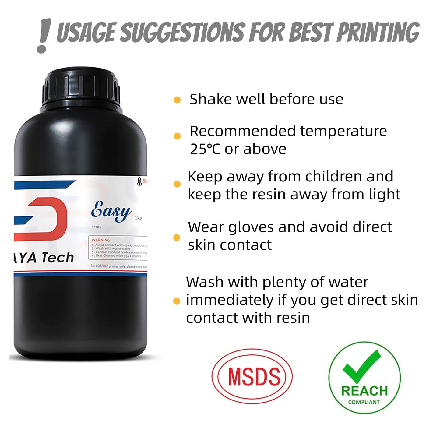 Siraya Tech Easy 3D Printer Resin LCD 405nm UV Eco-friendly Plant-Based Rapid Resin Standard Photopolymer Resin Affordable Fast Curing 3D Printing Resin for LCD/DLP Printer, 1kg Grey