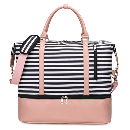 EverVanz weekend travel bag for women is made of polyester and features a shoe compartment and trolley sleeve for convenient storage.