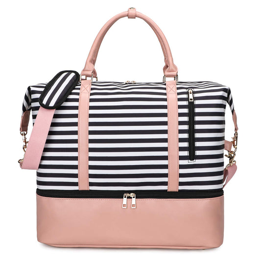 EverVanz weekend travel bag for women is made of polyester and features a shoe compartment and trolley sleeve for convenient storage.
