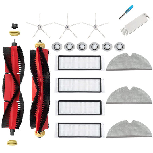 JoyBros accessories for Roborock S5 Max S6 MaxV S6 Pure E4 E5, 3x mopping cloths, 4x HEPA filters, 3x side brushes, 2x main brushes, 6x water filters, spare parts (19-Pack).