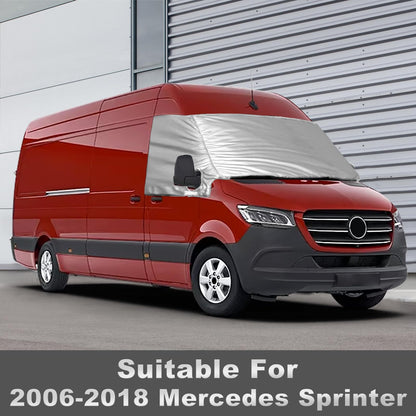External thermal windshield cover for Mercedes Sprinter 2019-2024, luxury silver wrap windshield cover, foldable front windshield cover for winter and summer windshield frost protection.